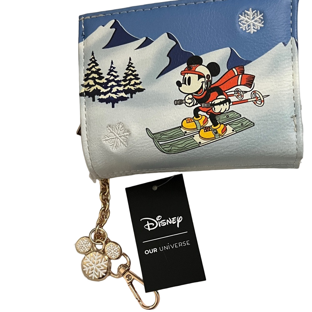 DISNEY MICKEY Our Universe & Friends Ski Wallet & Mickey snowflake keychain NWT